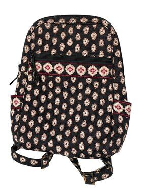 Vera Bradley Backpack Black Red Classic Black Paisley 9x14x3.5 Quilted